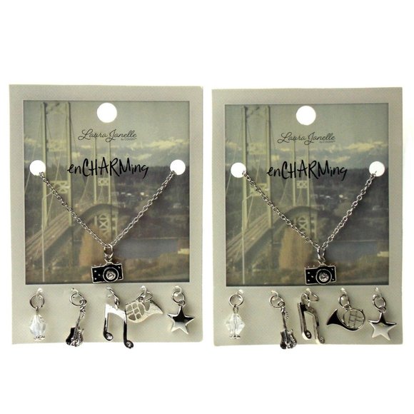 Laura Janelle Encharming Charm Necklace Lot 2 Camera Music Note Guitar Tuba Star - Picture 1 of 5